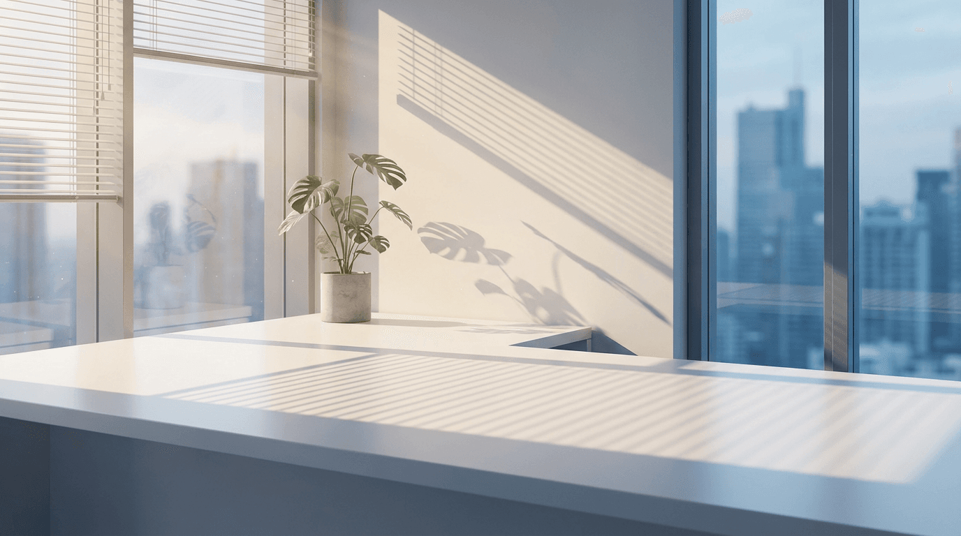 Office entrance with corner security camera watching reception area