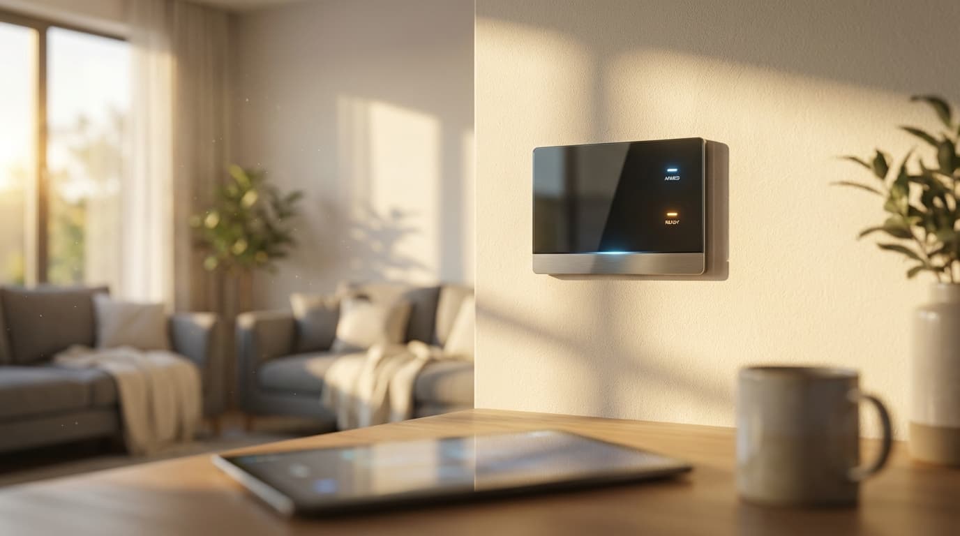 Technician testing a security sensor on a wall